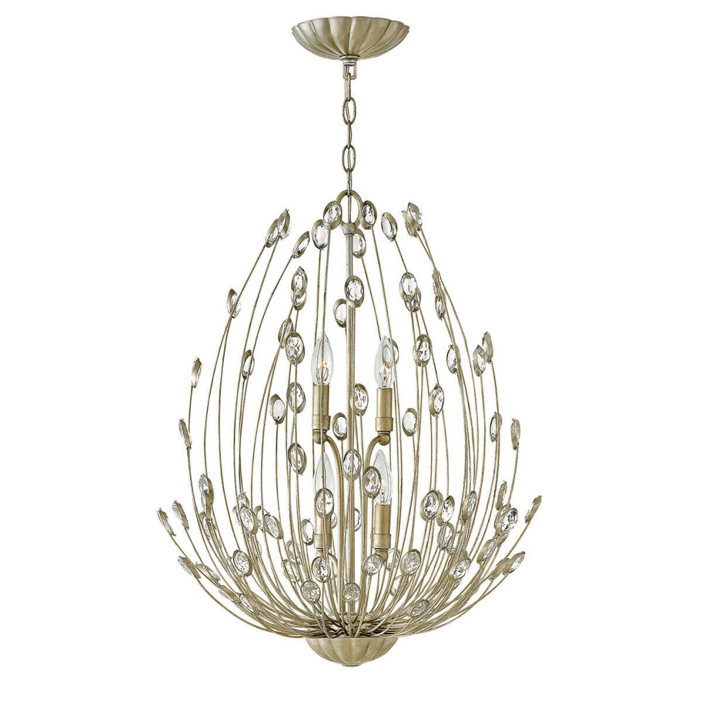 Loops 4 Bulb Chandelier Hanging Pendant Light Silver Leaf Led E14 60W Bulb