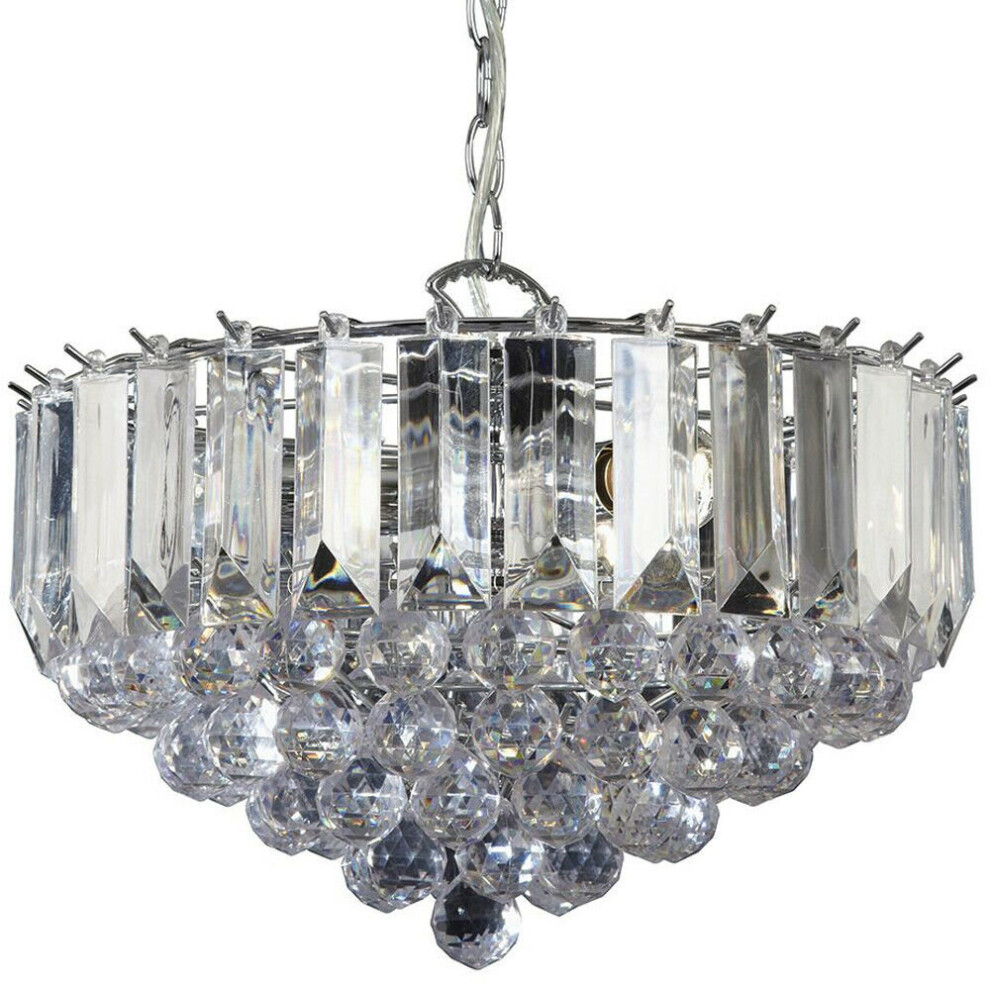 3 Light Chandelier Pendant CHROME CLEAR Shade Hanging Ceiling Feature Lamp Bulb