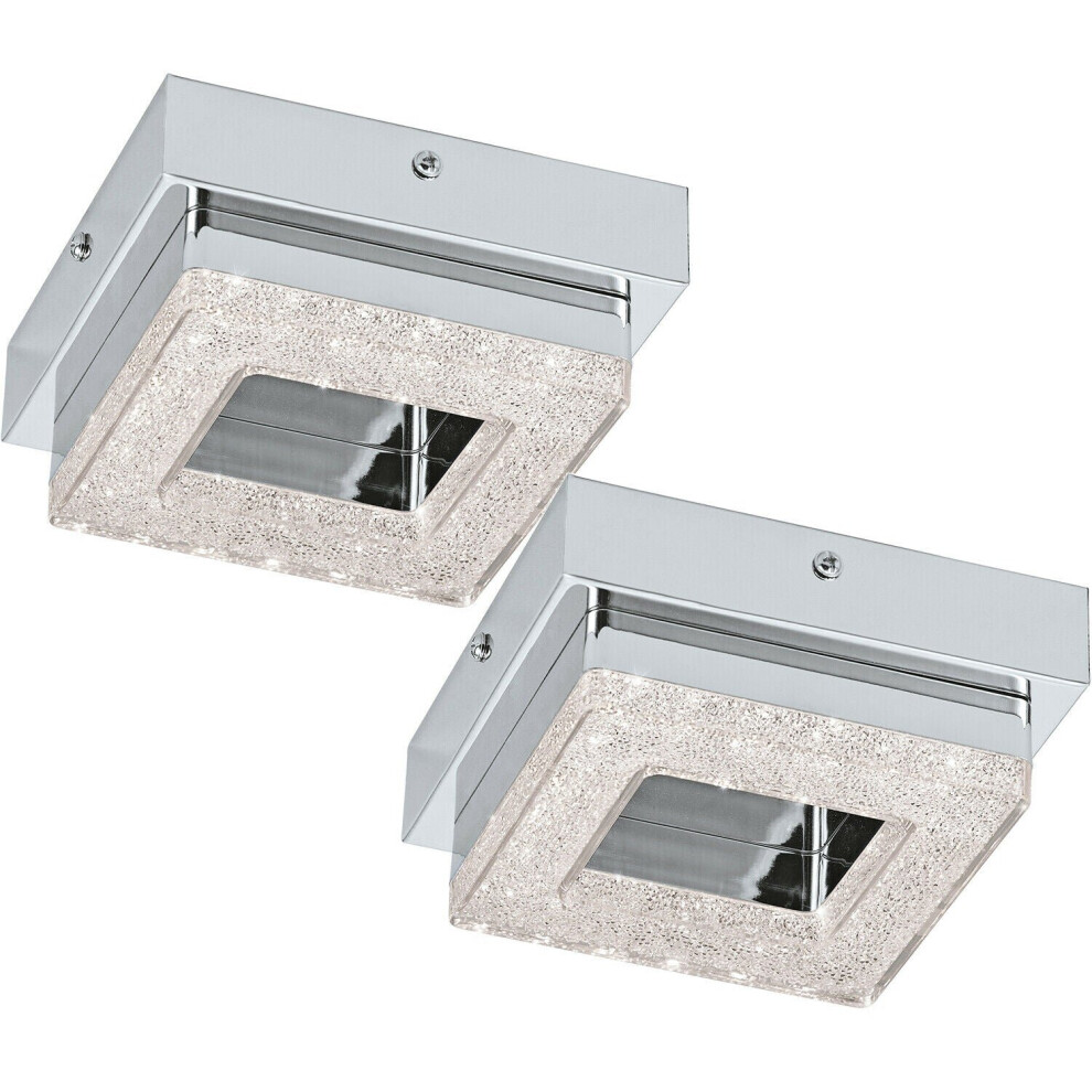 Loops 2 Pack Wall Flush Ceiling Light Chrome Shade Chrome Clear Plastic Crystal Led 4W