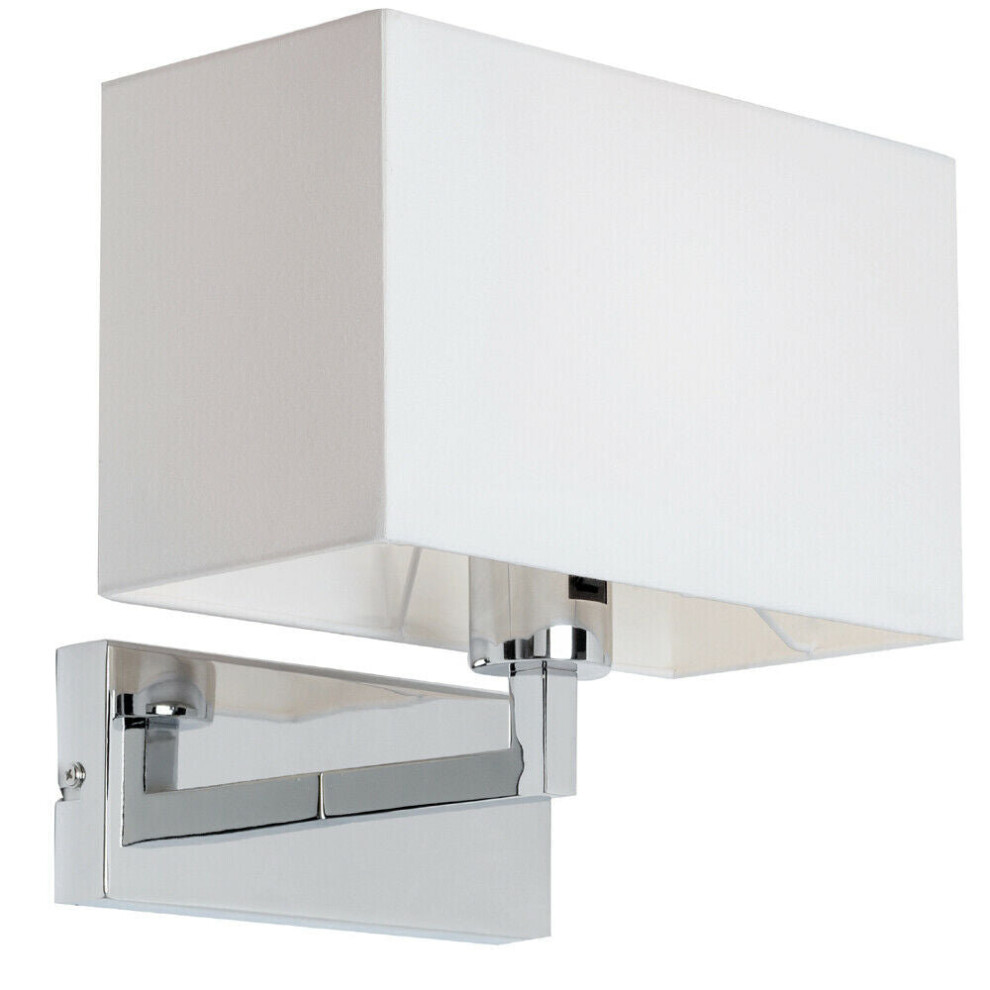 Loops Dimming Led Wall Chrome & Cotton Shade Sleek Rectangle Lamp Fitting Light/White