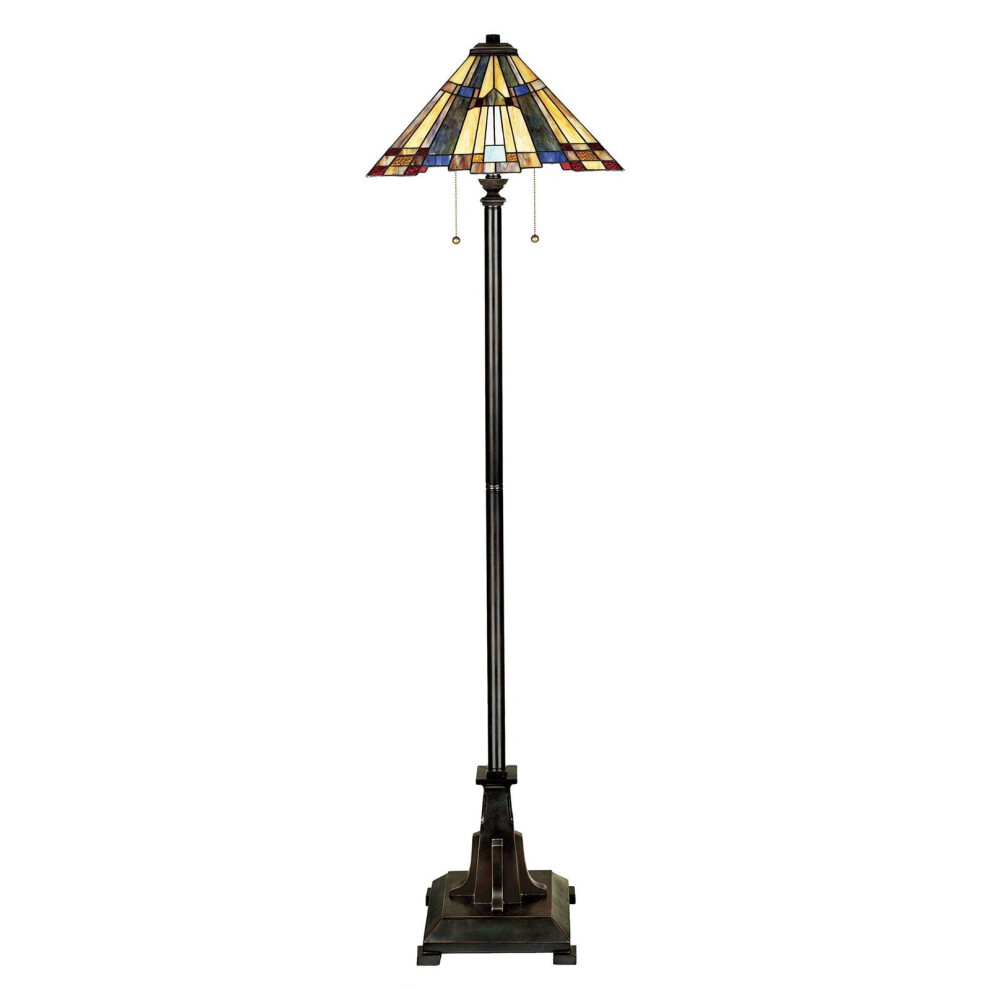 Loops 2 Bulb Floor Lamp Tiffany Style Coloured Glass Shade Valiant Led E27 60W Bronze