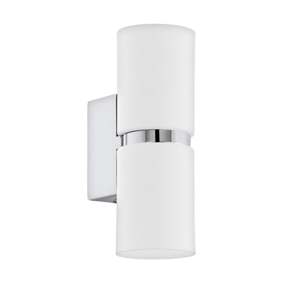 Loops Wall Light 2 X White Shades Chrome Banding & Back Plate Bulb Gu10 2X3.3w Incl