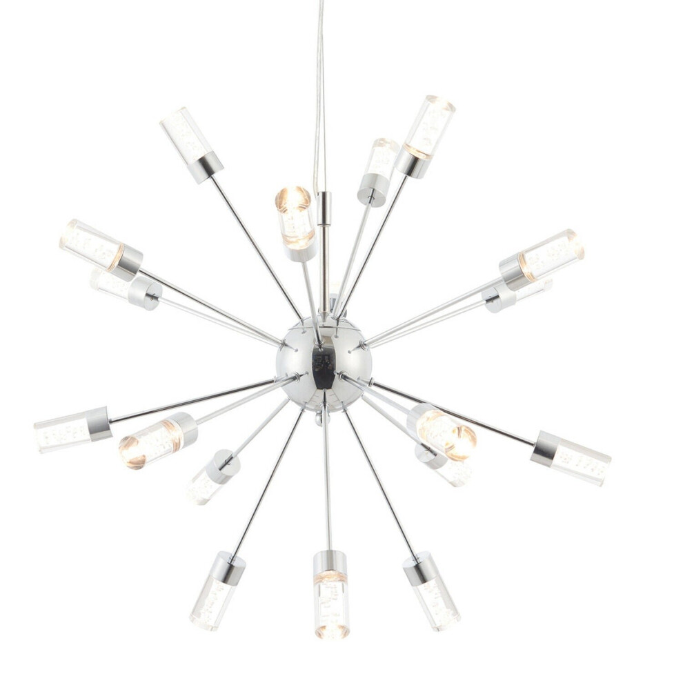 LED Ceiling Pendant Light 18W Warm White Bulb Chrome Hanging Star Feature Kit
