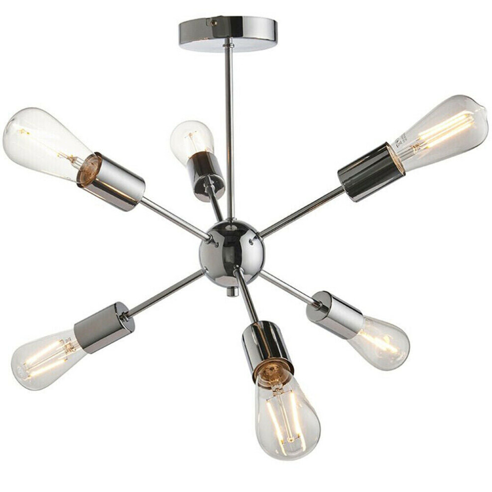 Semi Flush Ceiling Lamp Polished Chrome 6x Bulb Multi Light Modern Burst Rod Bar