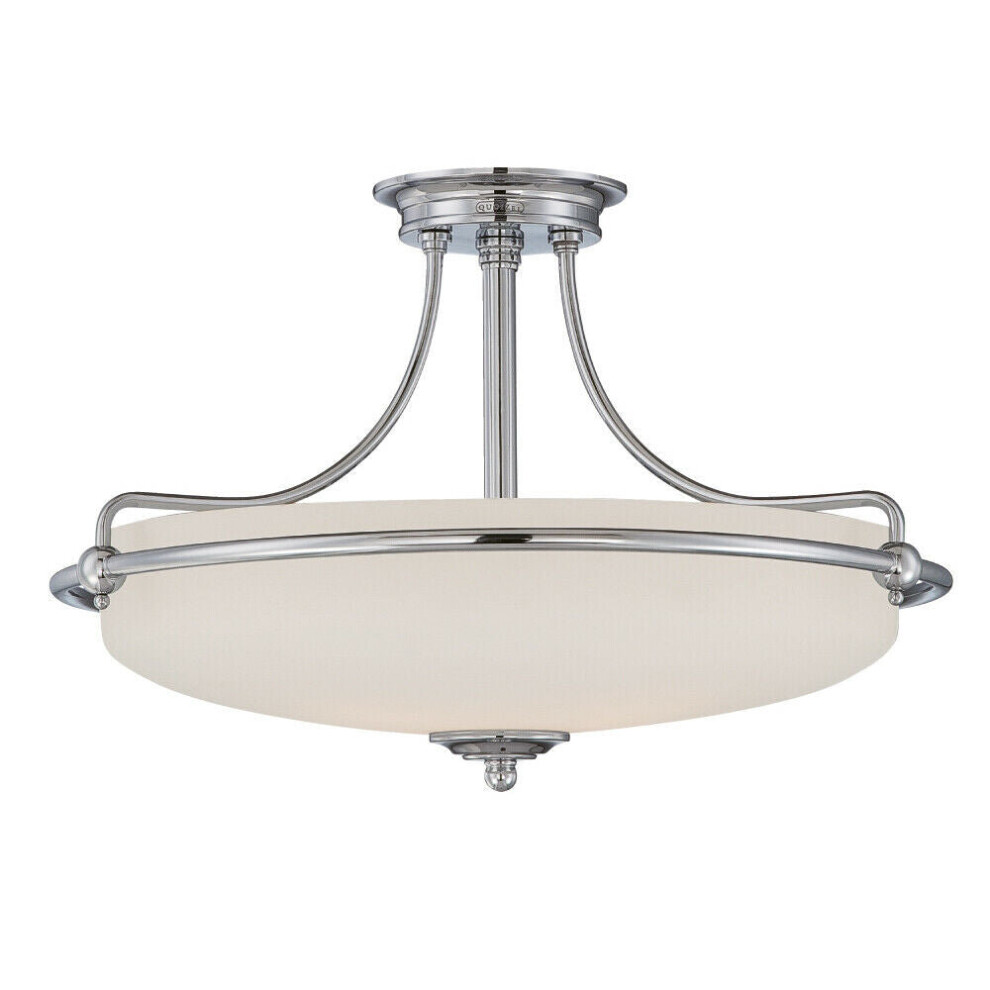 Loops 1 Bulb Semi Flush Uplighter Etched Glass Shade Antique Nickel Led E27 100W White