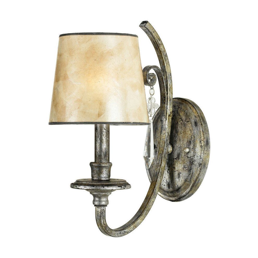 Loops Wall Light Crystal Drop Pearly Mica Shade Mottled Silver Leaf Led E14 60W