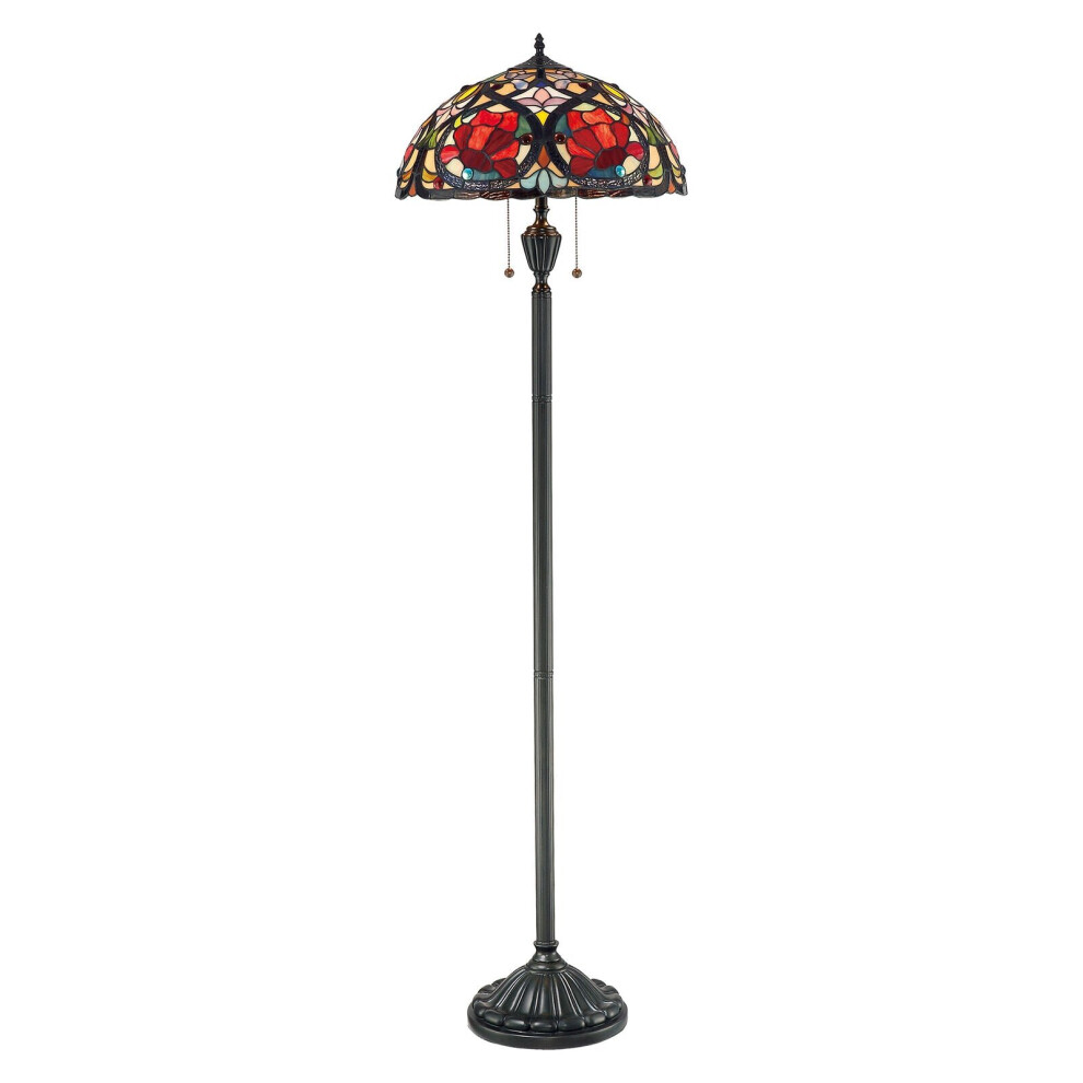 2 Bulb Twin Floor Lamp Tiffany Style Painted Glass Vintage Bronze LED E27 100W-image-OPC-P8WKRKX-NEW