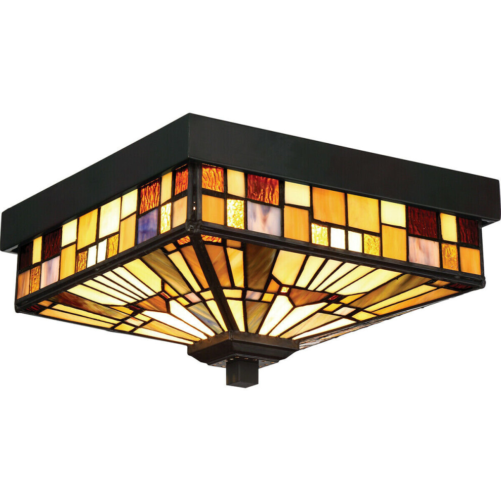 Loops Outdoor Ip44 2 Bulb Flush Tiffany Style Valiant Led E27 60W Light/Bronze