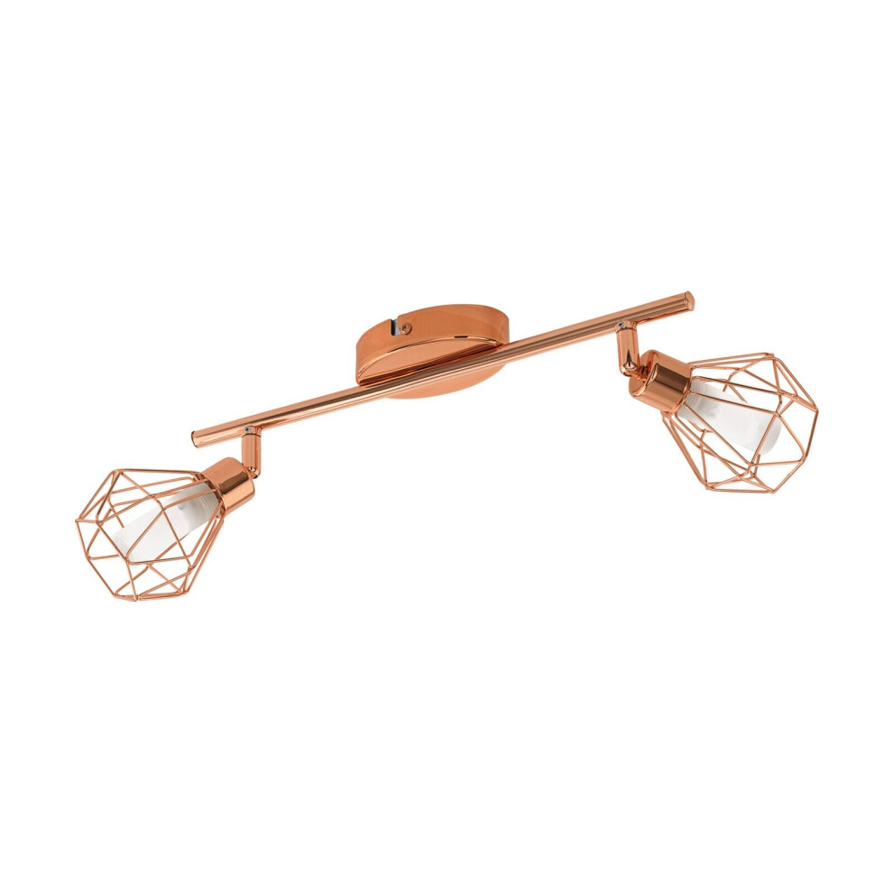 Flush 2 Spot Ceiling Light Copper Steel Shade White Satin Glass Bulb G9 2x3W
