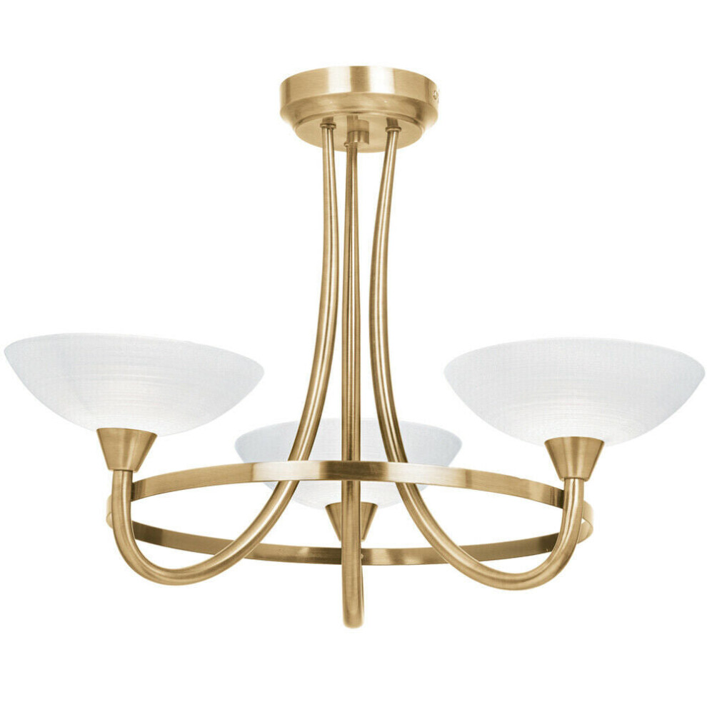 Loops Semi Flush Ceiling Antique Brass & 3 Bulb Hanging Pendant Lamp Shade Light/White