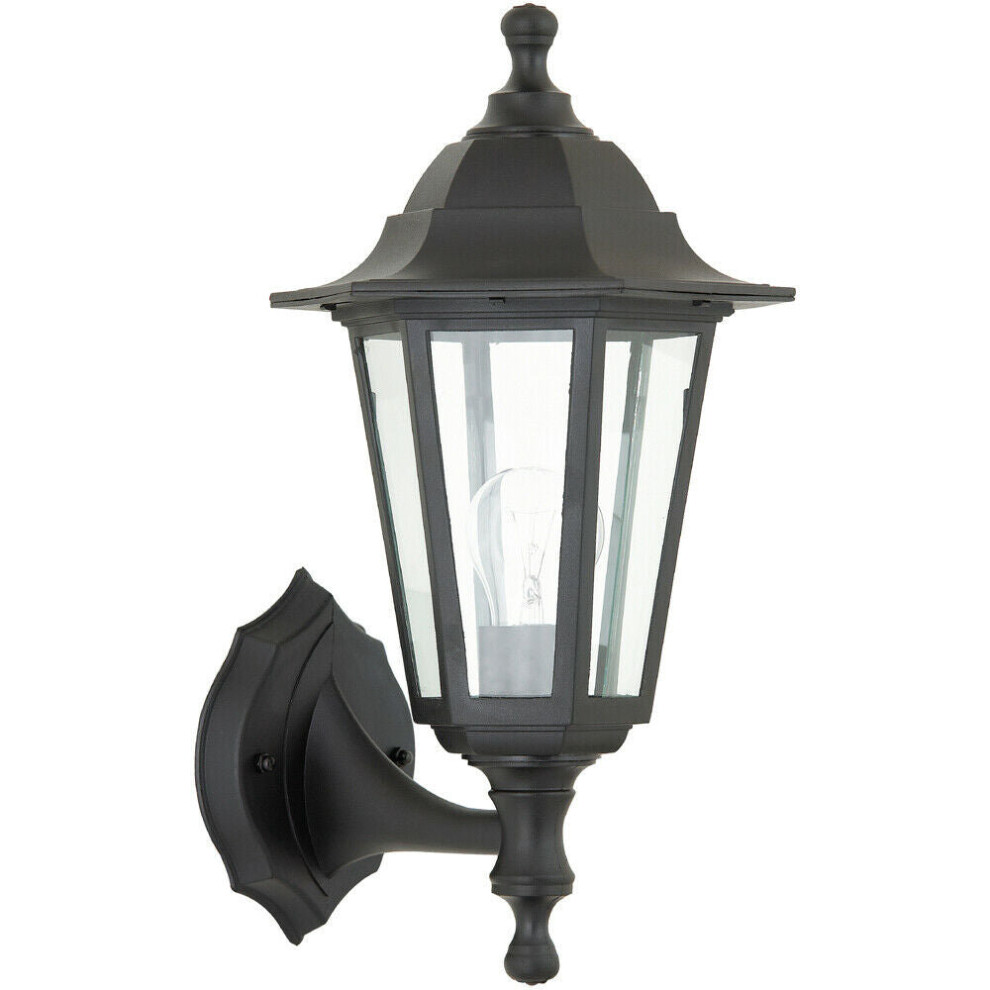 Loops Ip44 Outdoor Wall Light Black Rust Proof & Glass Lamp Traditional Porch Lantern