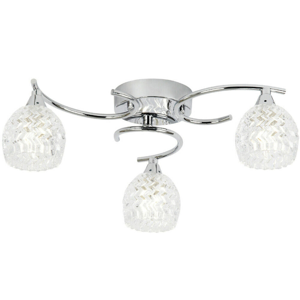 Loops Semi Flush Ceiling Chrome Textured Glass 3 Bulb Hanging Pendant Lamp Shade Light