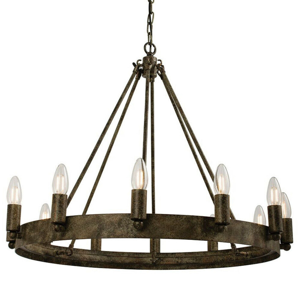 12 Light Ceiling Pendant Distressed Aged Metal Candle Ring Hanging Feature Lamp