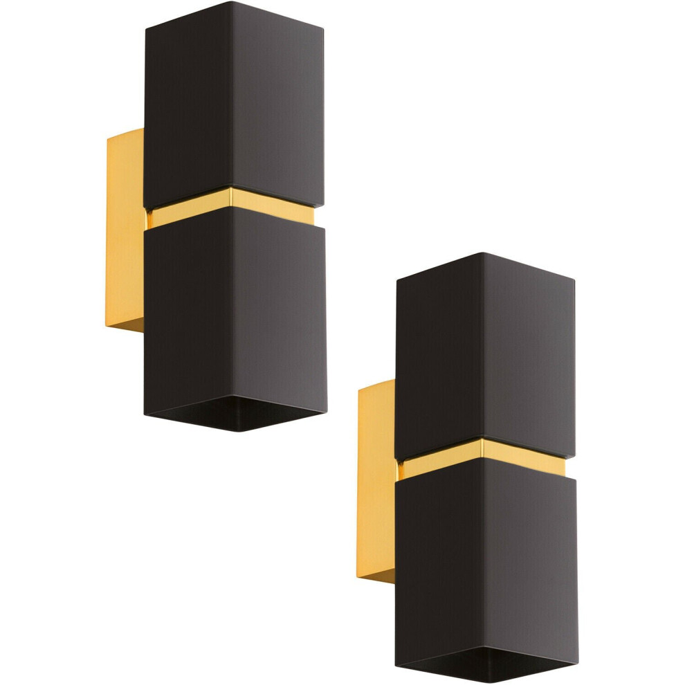 Loops 2 Pack Wall Light Colour Gold Plated Steel Black Square Shape Shade Gu10 2X3.3w
