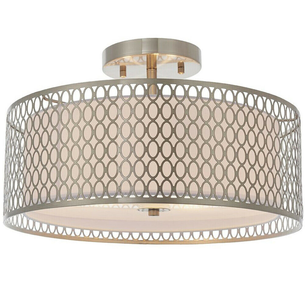 Low Ceiling Geometric Light Satin Nickel Glass & Fabric Round Modern Lamp Shade