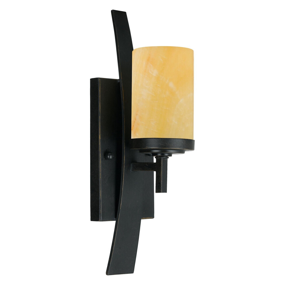 Loops Wall Light Wrought Iron Butterscotch Onyx Shade Imperial Bronze Led E27 100W