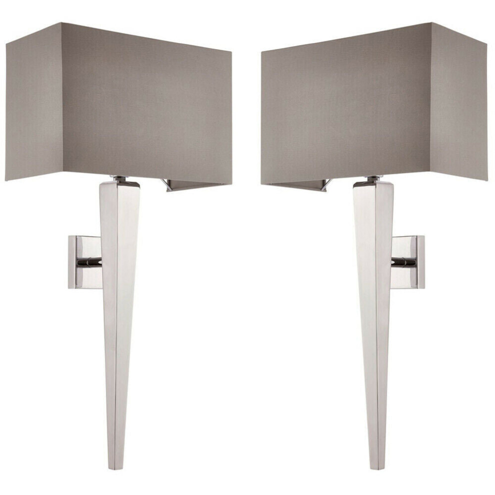 2 PACK Rectangular Dimmable Wall Light Chrome & Grey Shade Modern Bedside Lamp
