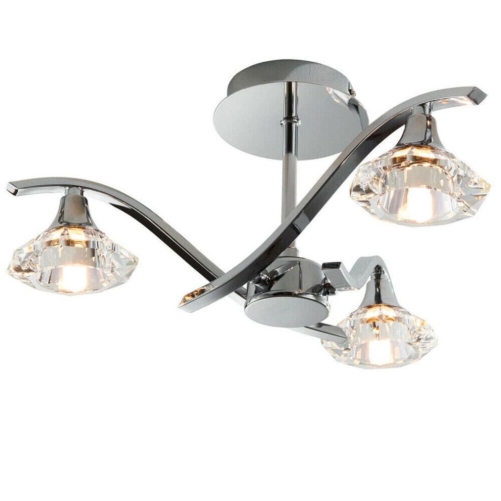 Loops Semi Flush Ceiling Chrome Clear Crystal 3 Bulb Hanging Pendant Lamp Shade Light