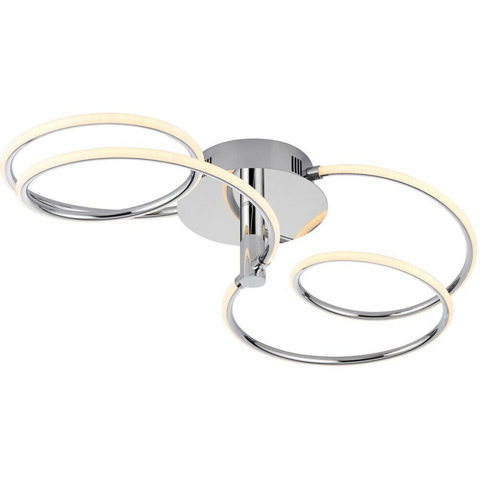 LED Semi Flush Ceiling Light 32W Warm White Chrome Infinity Hoop Strip Feature