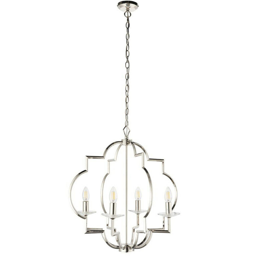 Hanging Ceiling Pendant Light Polished Nickel & Crystal 4 Bulb Classic Feature