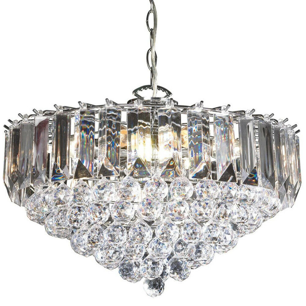 6 Light Chandelier Pendant Chrome Clear Shade Hanging Ceiling Feature Lamp Bulb