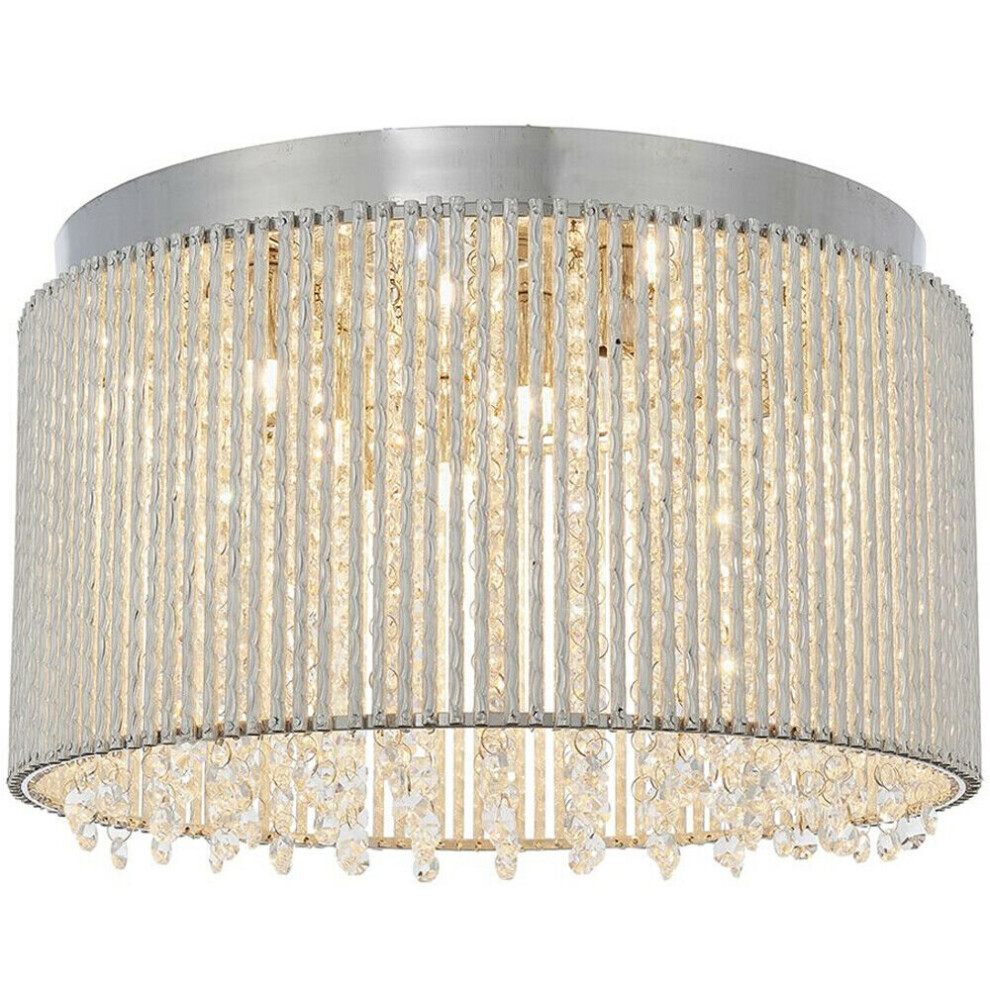 Low Ceiling Flush Light Chrome & Crystal Shade Modern Bar Cage Boutique Feature