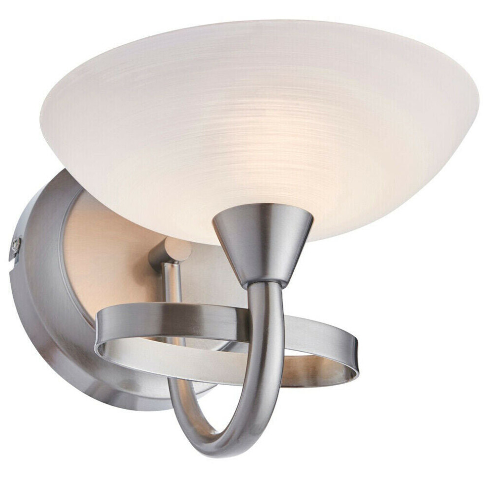 Loops Dimming Led Wall Light Satin Chrome & White Lined Glass Vintage Lamp Fitting