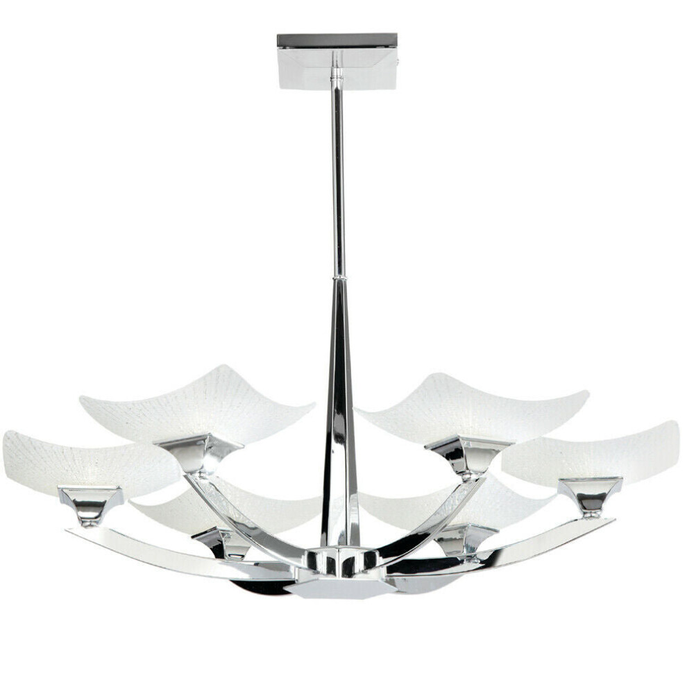 Semi Flush Ceiling Light Chrome & Scavo Glass 6 Bulb Hanging Pendant Lamp Shade