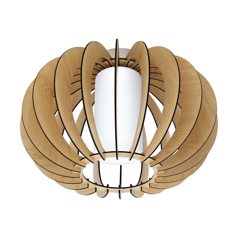 Flush Ceiling Light Satin Nickel Shade Maple White Wood Glass Bulb E27 1x60W