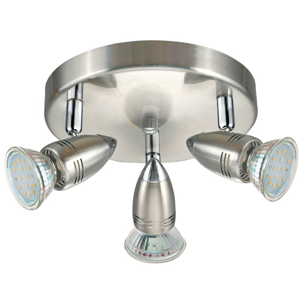 Flush 3 Spot Ceiling Light Colour Satin Nickel Chrome Shade Bulb GU10 3x3W