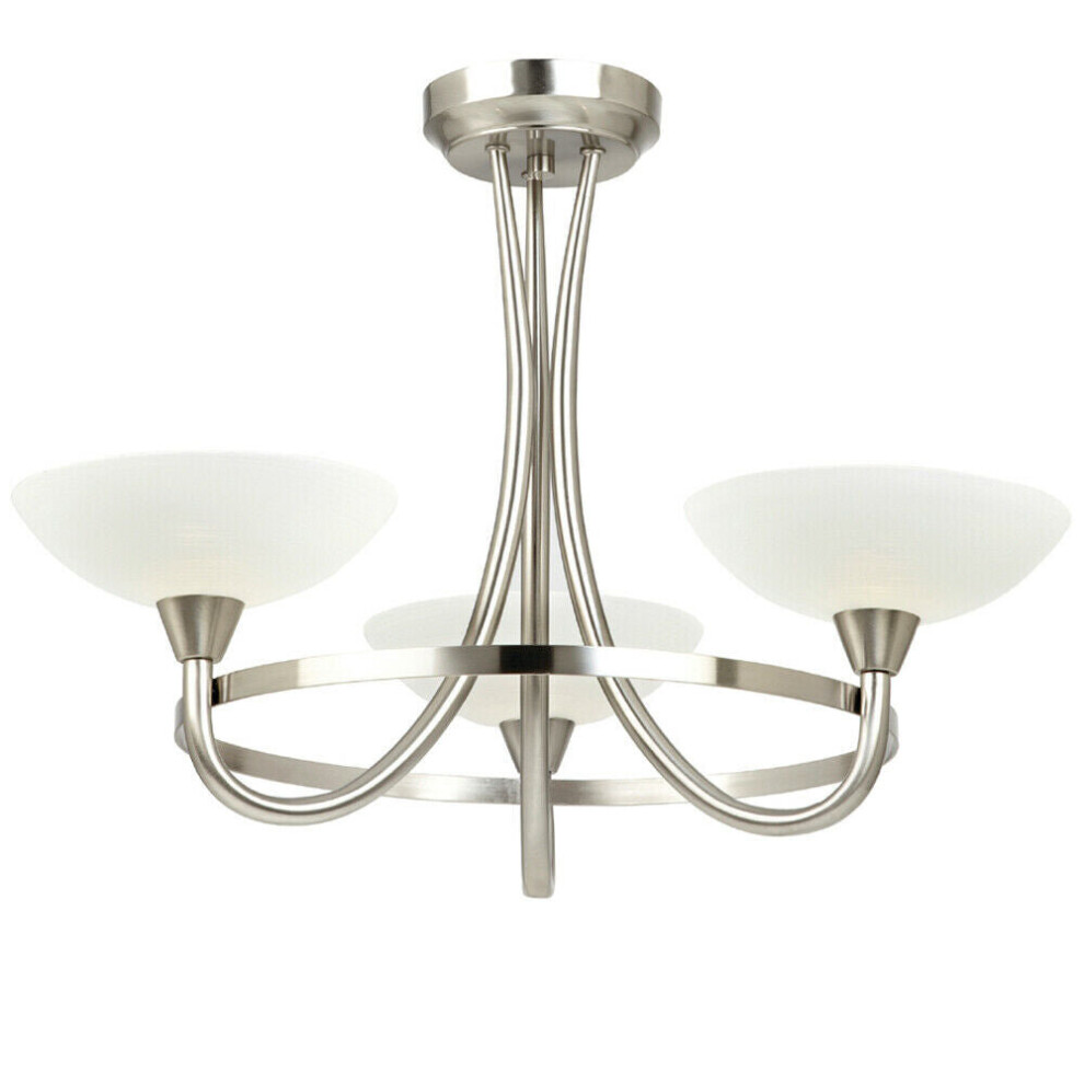 Loops Semi Flush Ceiling Satin Chrome & 3 Bulb Hanging Pendant Lamp Shade Light/White