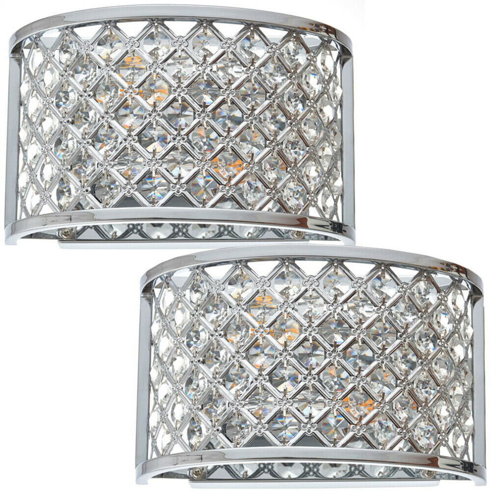 2 PACK Crystal Cage Wall Light Chrome Glass Shade Modern Twin Bulb Lounge Lamp