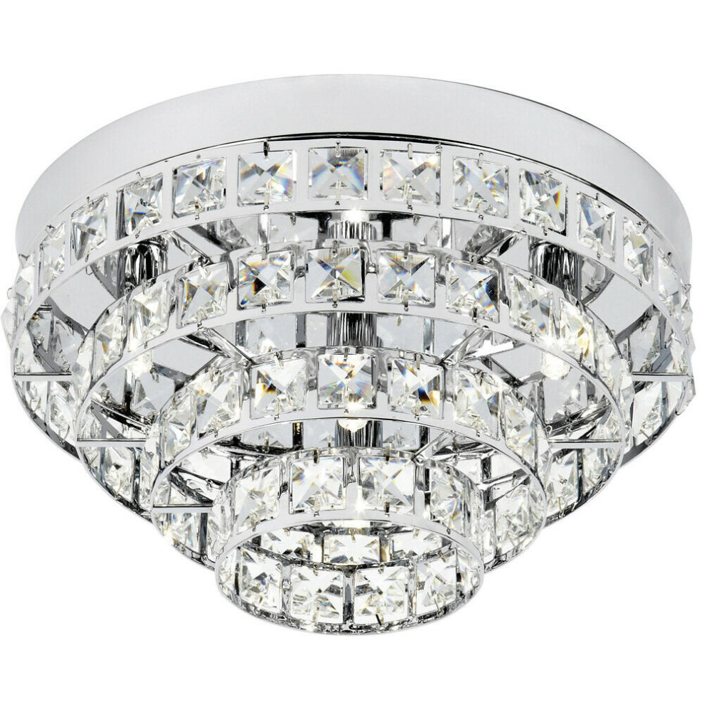 Semi Flush Ceiling Light Chrome & Crystal 4 Bulb Round Feature Lamp Holder Kit