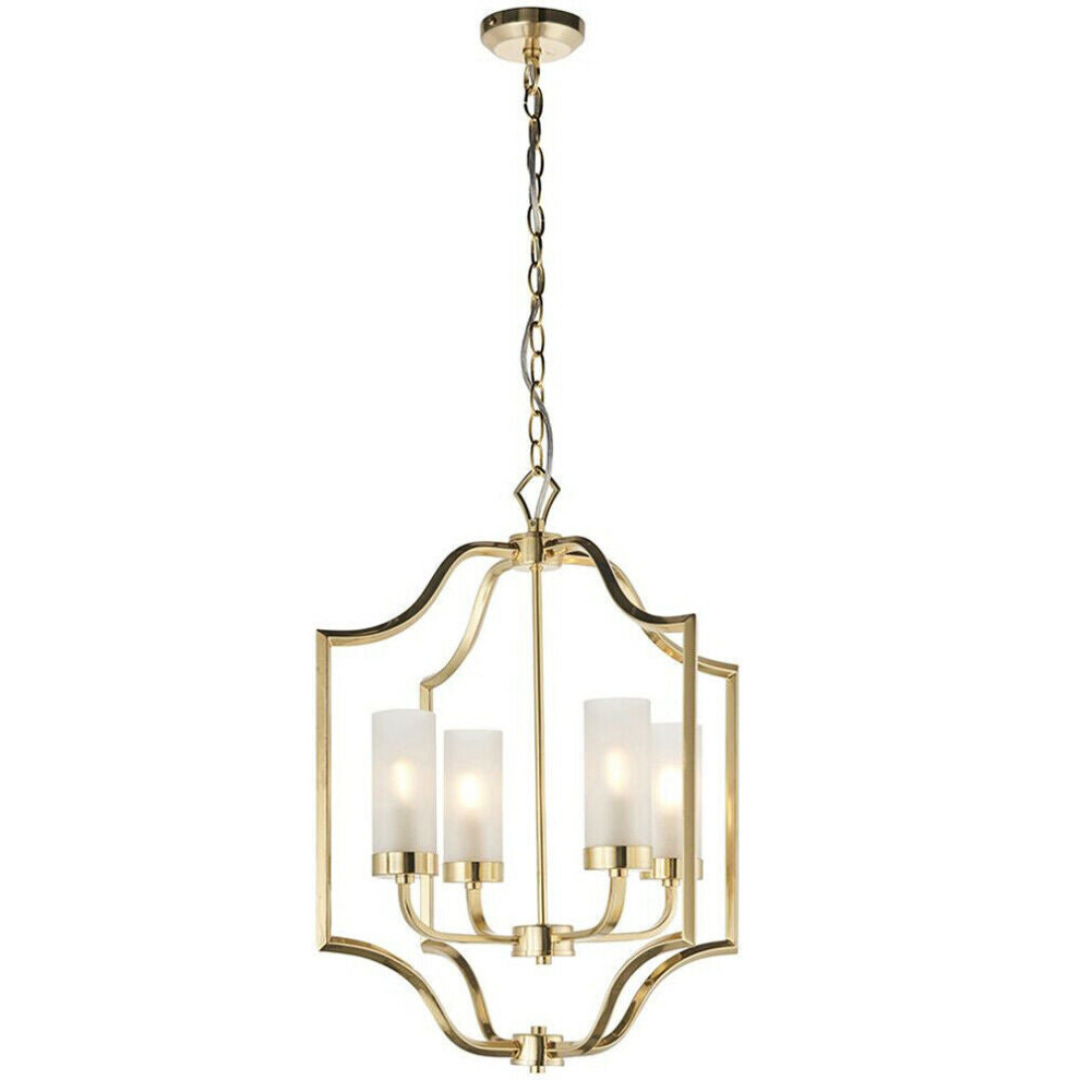 Loops Hanging Ceiling Pendant Light Satin Brass & Frosted Glass 4 Bulb Classic Feature