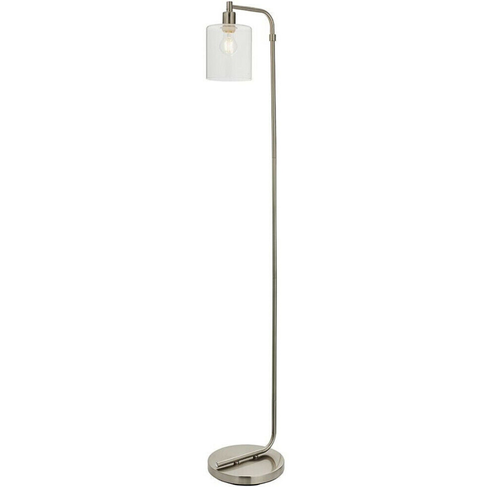 1.5m Curved Floor Lamp Brushed Nickel & Glass Shade Free Standing Living Room