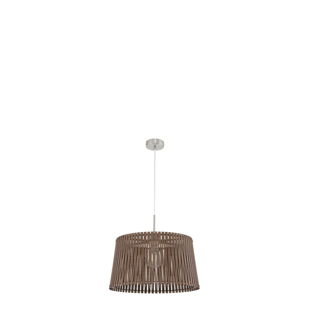 Pendant Ceiling Light Colour Satin Nickel Steel Shade Dark Brown Wood E27 1x60W