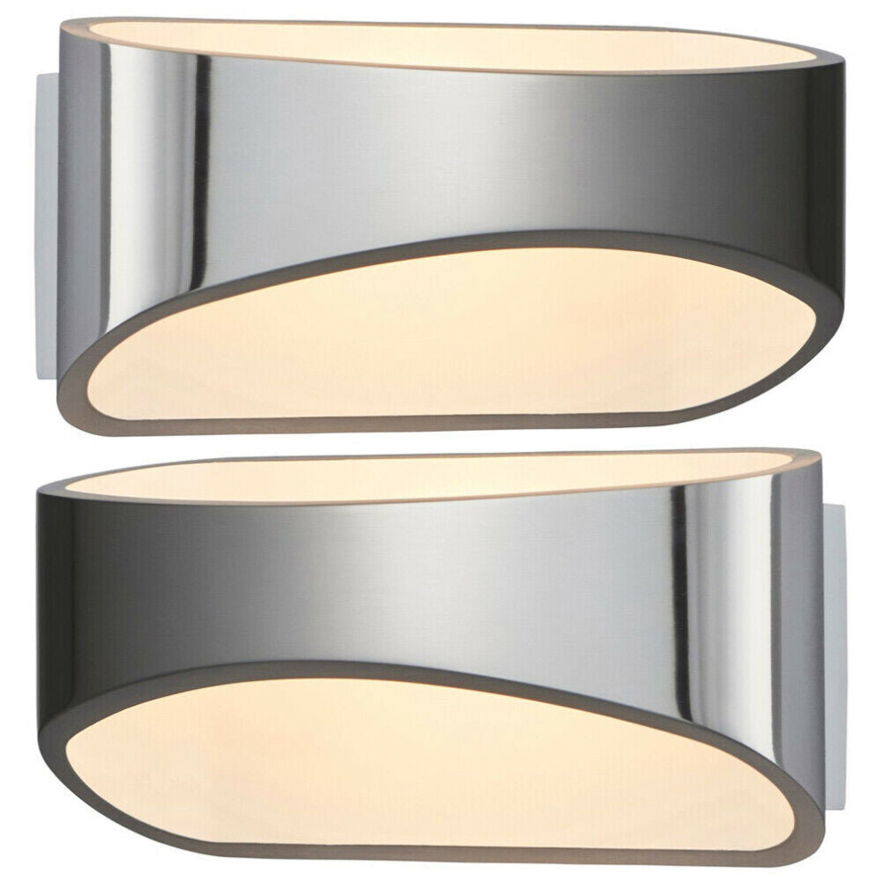 2 PACK Unique LED Wall Light Warm White Gloss Chrome Loop Up & Down Bedside Lamp