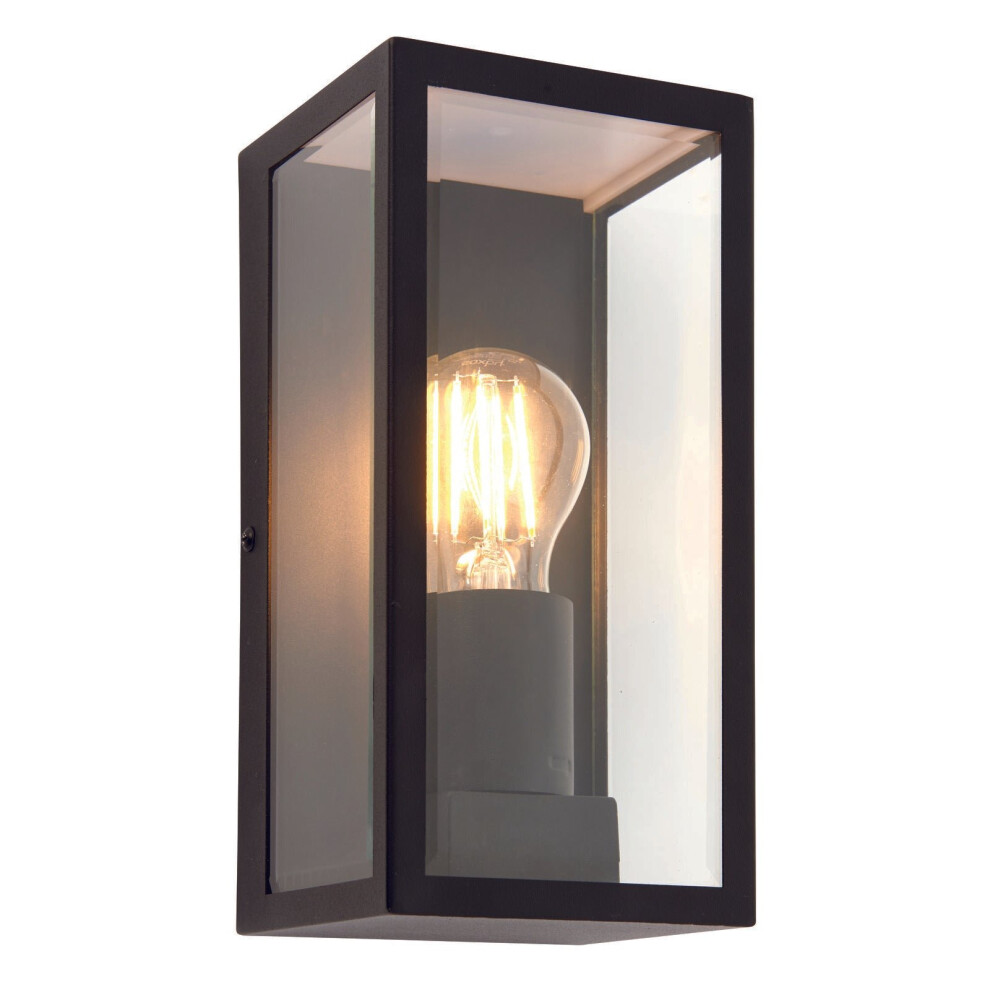 Outdoor Wall Light IP44 Matt Black & Clear Glass 28W E27 Eco GLS Dimmable