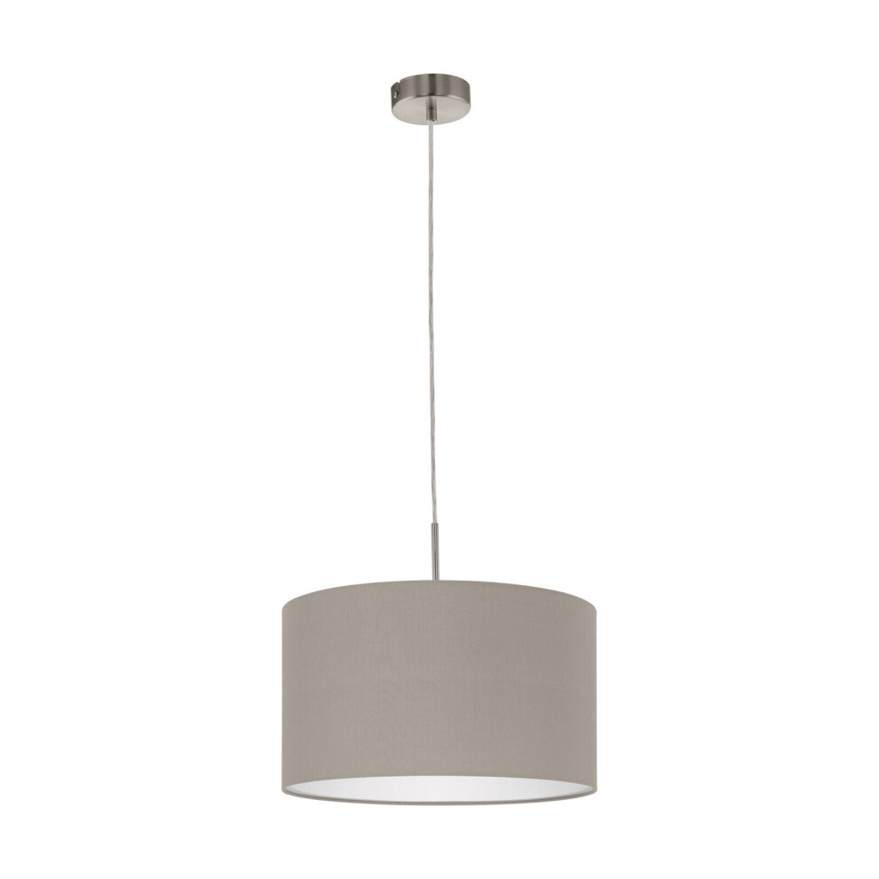 Pendant Light Colour Satin Nickel Steel Shade Taupe Fabric Bulb E27 1x60W