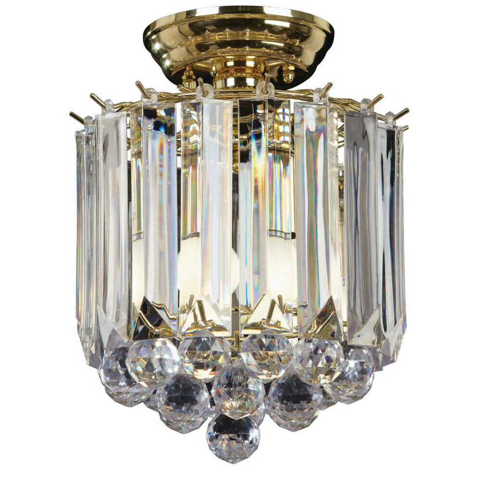 Loops Flush Ceiling Mount Brass & Acrylic 2X Lamp Bulb Classic Hanging Fitting Light