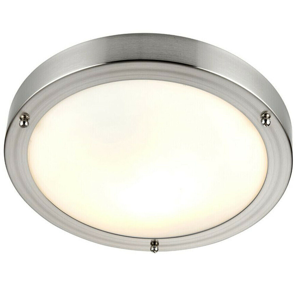 Loops Ip44 Outdoor Dimmable Bulkhead Light Satin Nickel Bathroom Flush Ceiling Lamp
