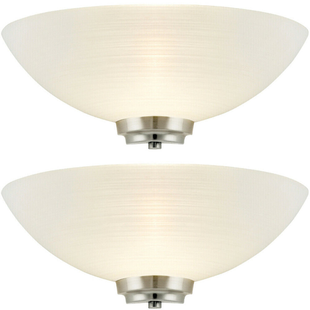 2 PACK Dimmable LED Wall Light Satin Chrome White Line Pattern Glass Shade Lamp