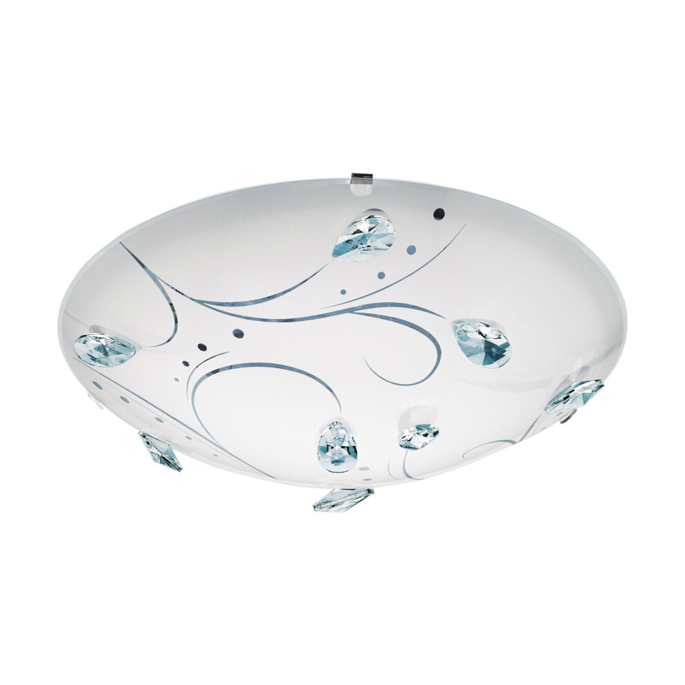 Loops Wall Flush Ceiling Light White Steel Shade White Glass/Crystals Bulb Led 16W Inc