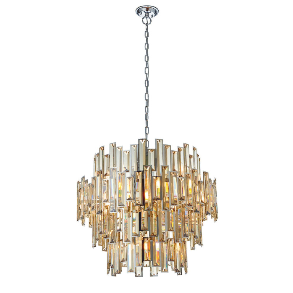 Ceiling Pendant Light Chrome Plate & Champagne Crystal 15 x 40W E14