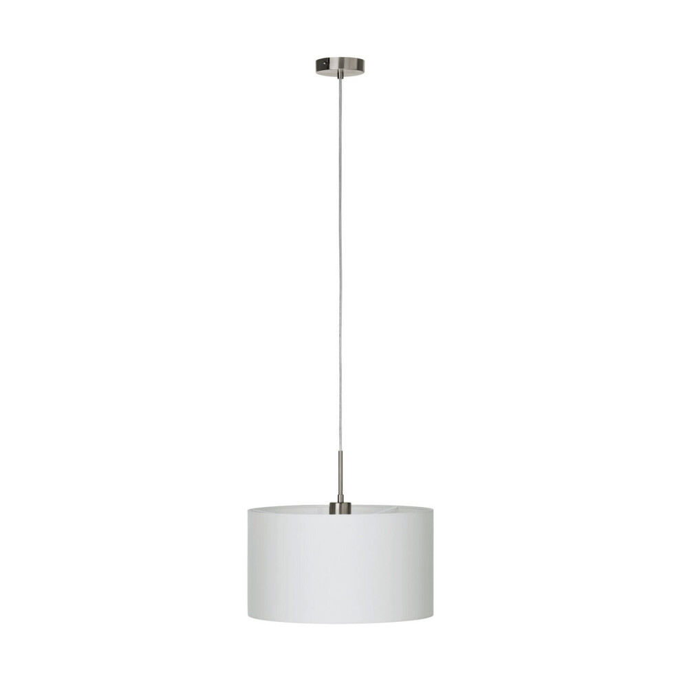Pendant Light Colour Satin Nickel Steel Shade White Fabric Bulb E27 1x60W