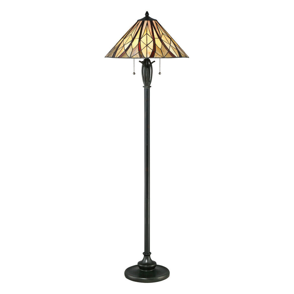 Loops Floor Lamp Tiffany Style Coloured Shade Criss Cross Valiant Led E27 60W Bronze