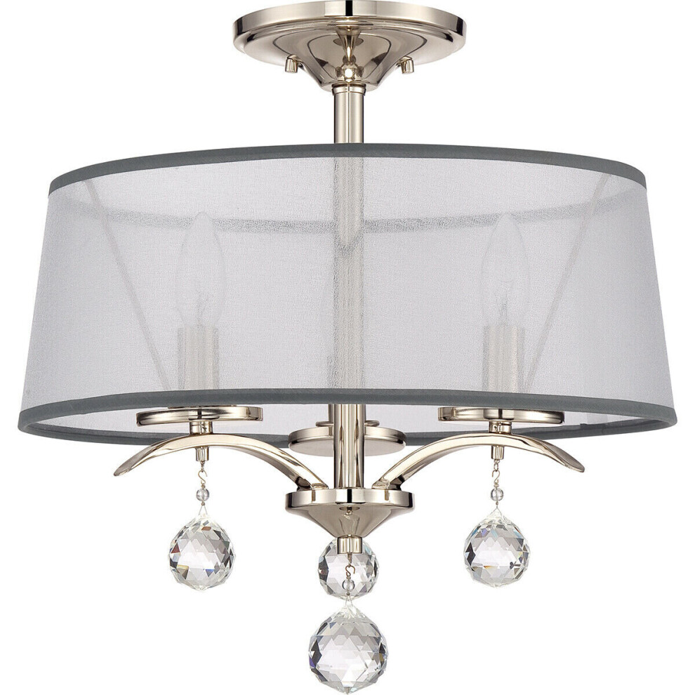 Loops 3 Bulb Semi Flush Light Crystal Accents White Shade Imperial Silver Led E14 40W