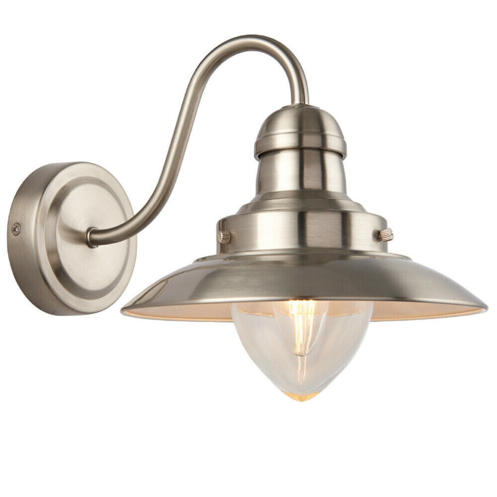 Loops Modern Dimmable Wall Satin Nickel & Glass Shade Curved Arm Lamp Fitting Light
