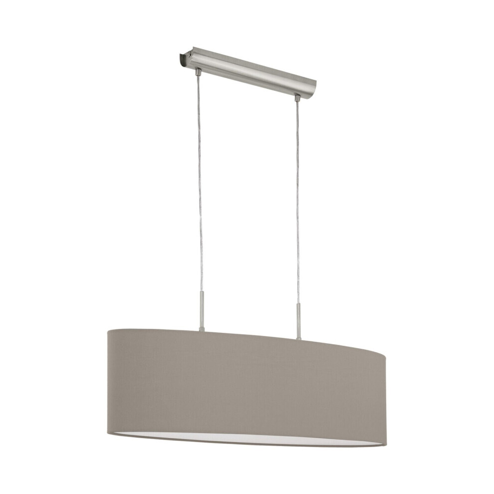 Pendant Light Colour Satin Nickel Steel Shade Taupe Fabric Bulb E27 2x60W