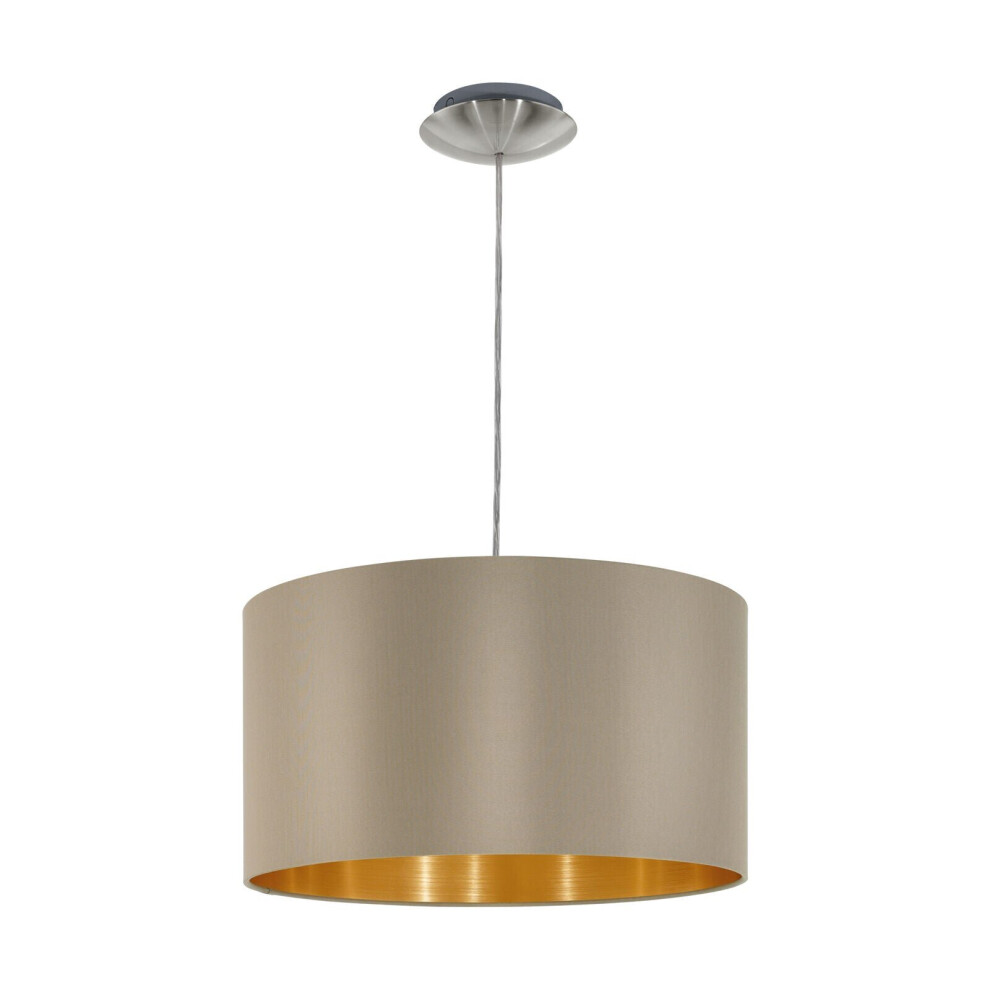 Pendant Light Colour Satin Nickel Steel Shade Taupe Gold Fabric Bulb E27 1x60W